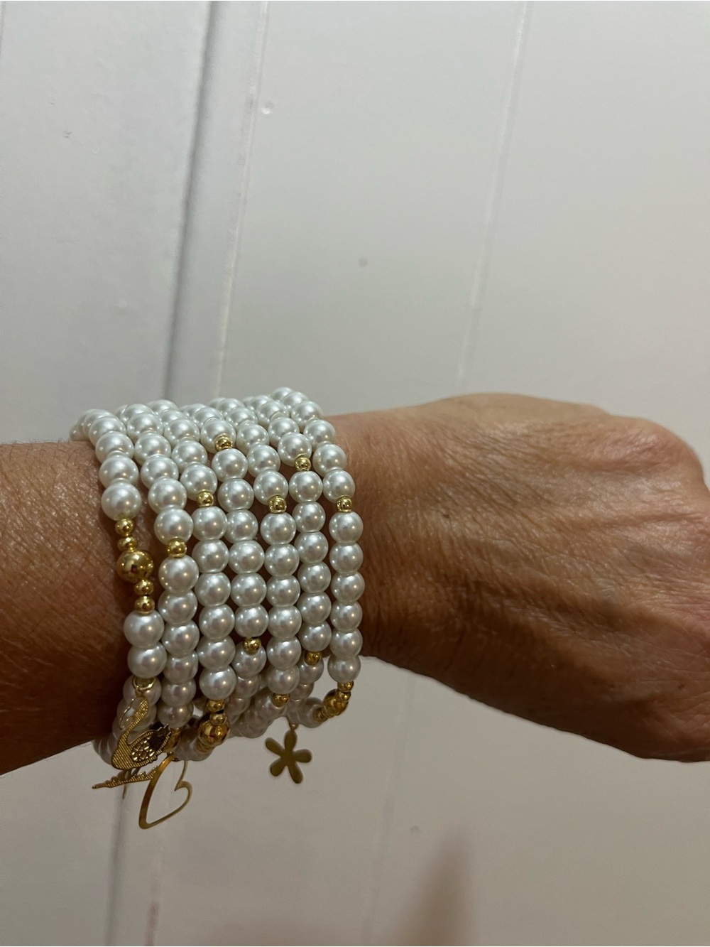 Elegant White Pearl and Gold Bead Wrap Bracelet - Women Jewelry